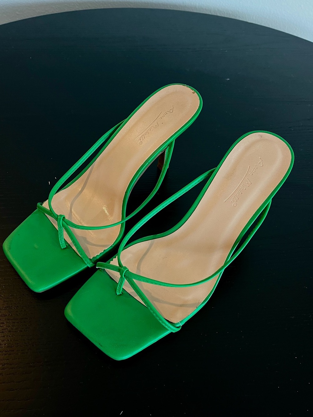Green Strappy Square-Toe Women’s Heels - Picture 1 of 4